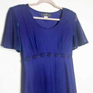 Molly Malloy Evening Vintage Maxi Dress Purple Shimmer Floral Sz 8